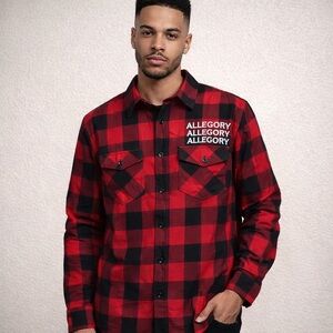 Allegory Red Black Plaid Flannel Shirt Graphic Apostle Button Up Mens Medium